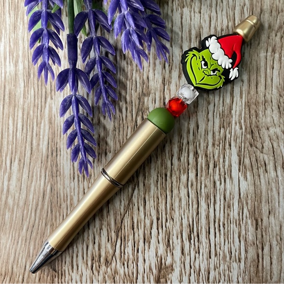 Handcrafted Gnome Grinch Pens Beaded Unique Artisan Gifts Office Accessories - Picture 4 of 8